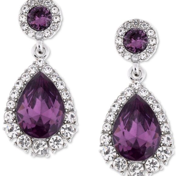 Charter Club Purple and Silver Teardrop Earrings - Picture 1 of 3